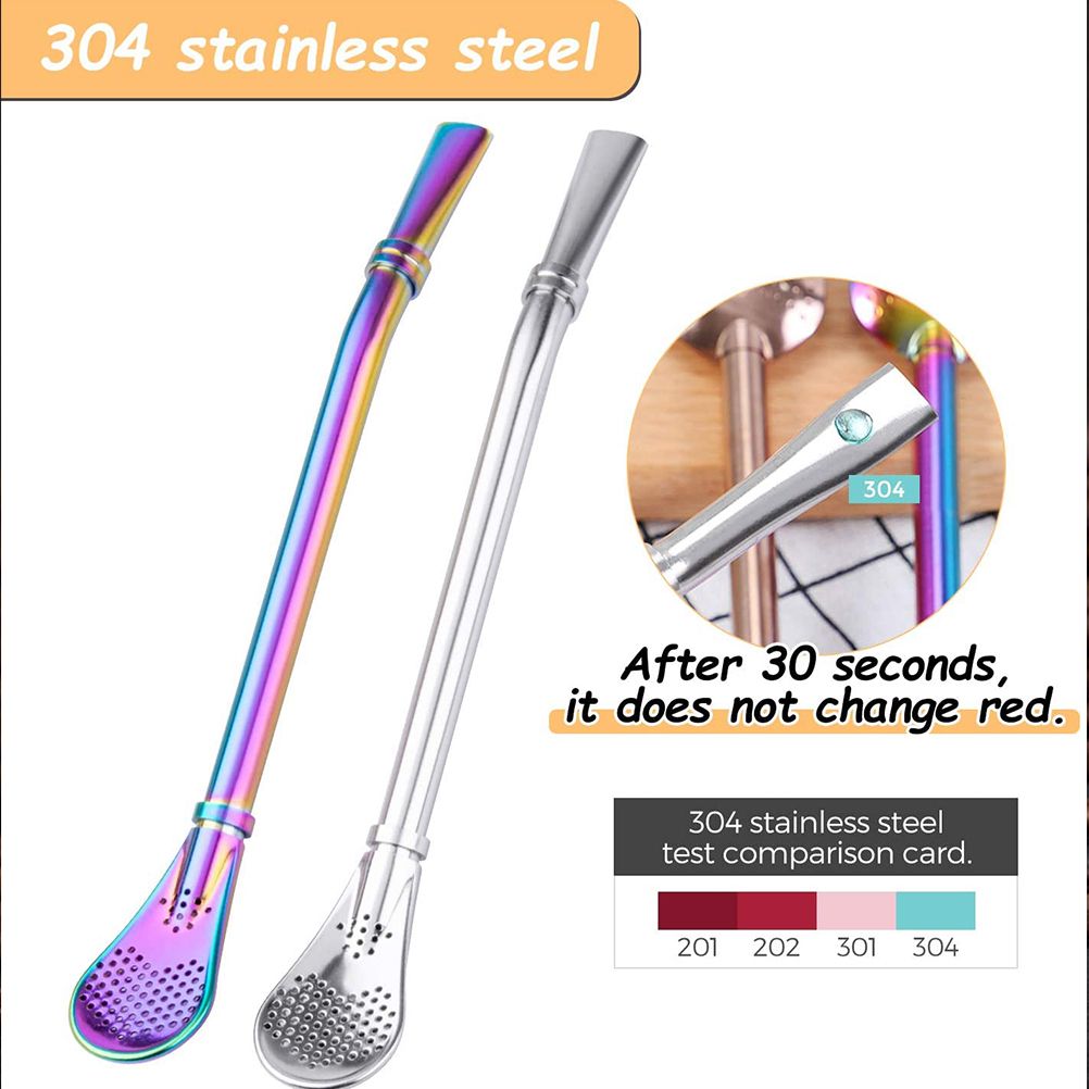 2 in 1 Stainless Steel Straw Spoon Stainless Steel Straw Mate Multifunctional Nontoxic Strainer Spoon โ image 4