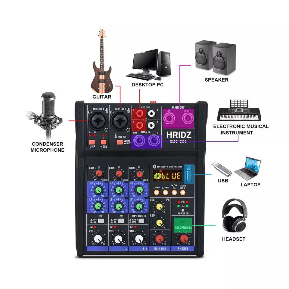 HRIDZ EMC-G04 Audio Mixer with UHF Wireless Microphone for DJ Karaoke PC Record — image 3