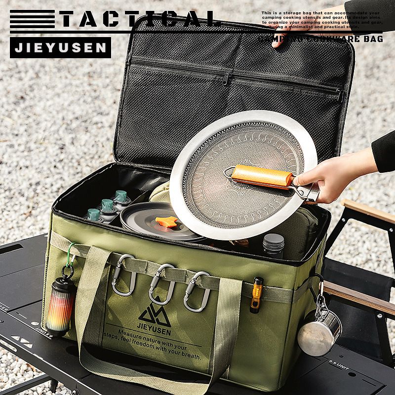 30L Collapsible Outdoor Tactical Organizer, Oxford Fabric Large Capacity Camping Gear Storage Bin with Waterproof PVC Base & Hanging Webbing for Picnic โ image 3