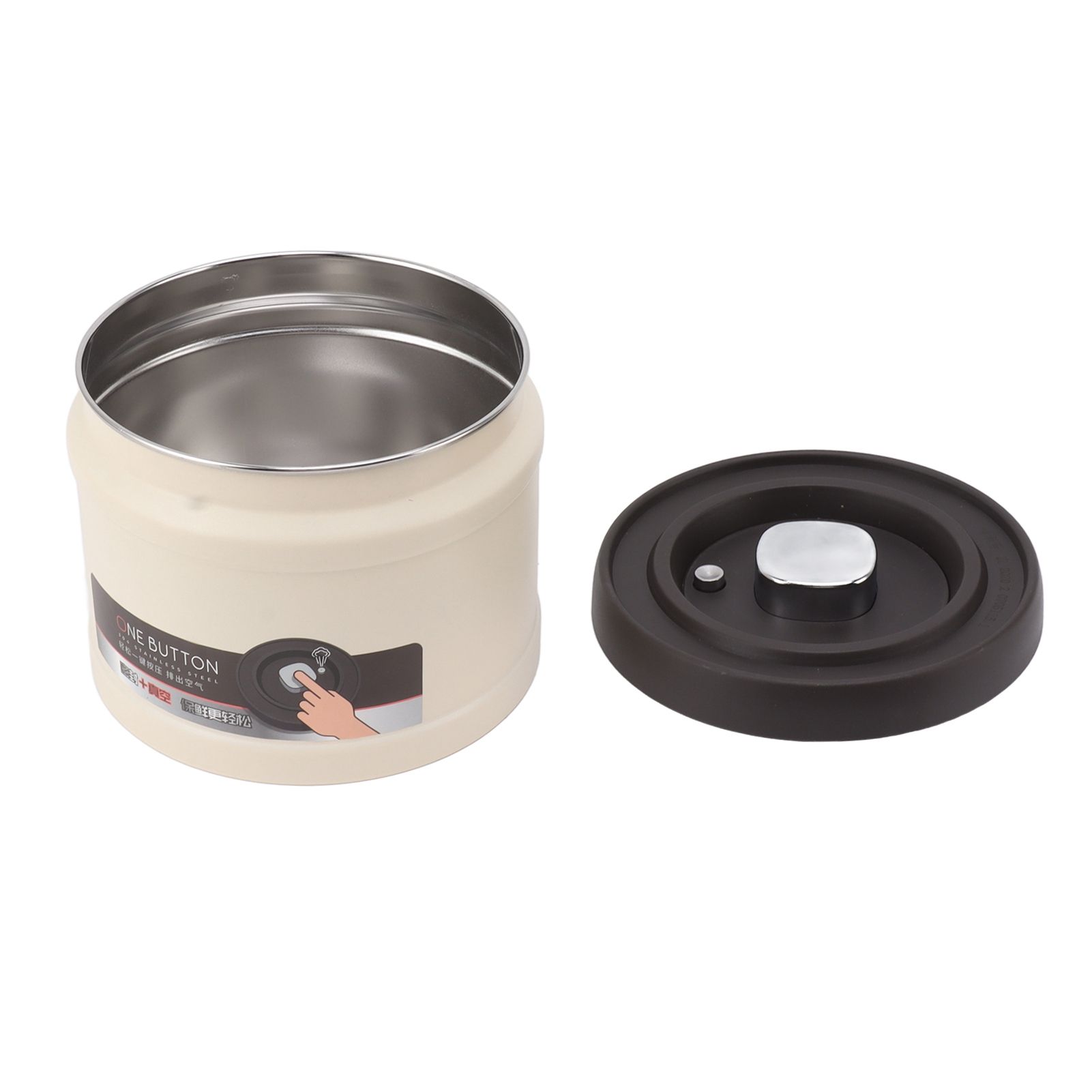 Vacuum Sealed Coffee Container 304 Stainless Steel Press Type Airtight Food Storage Container for Coffee Beans Tea Nuts 1100ML Beige โ image 4