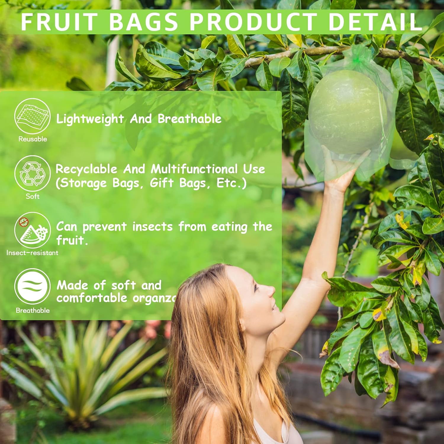 50 Pcs Fruit Protection Bags,8''×12''Fruit Netting Bags for Fruit Trees Fruit Cover Mesh Bag with Drawstring Netting Barrier Bags for Plant Fruit Flower — image 3