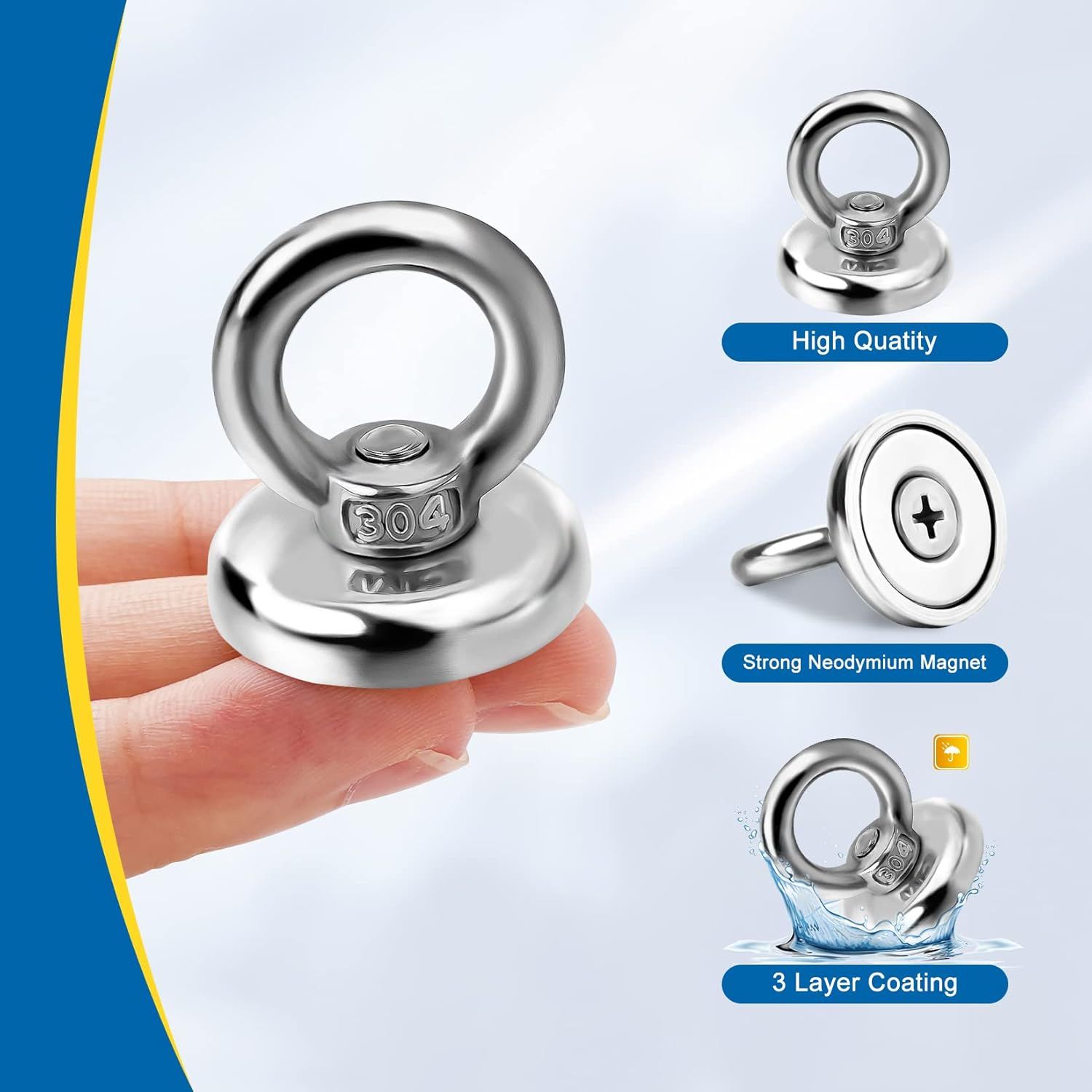 Magnetic Hooks Heavy Duty 10 Pack, 60 lbs Pulling Force Rare Earth Magnets with Countersunk Hole Eyebolt, Neodymium Magnet Hooks Heavy Duty for Home — image 3