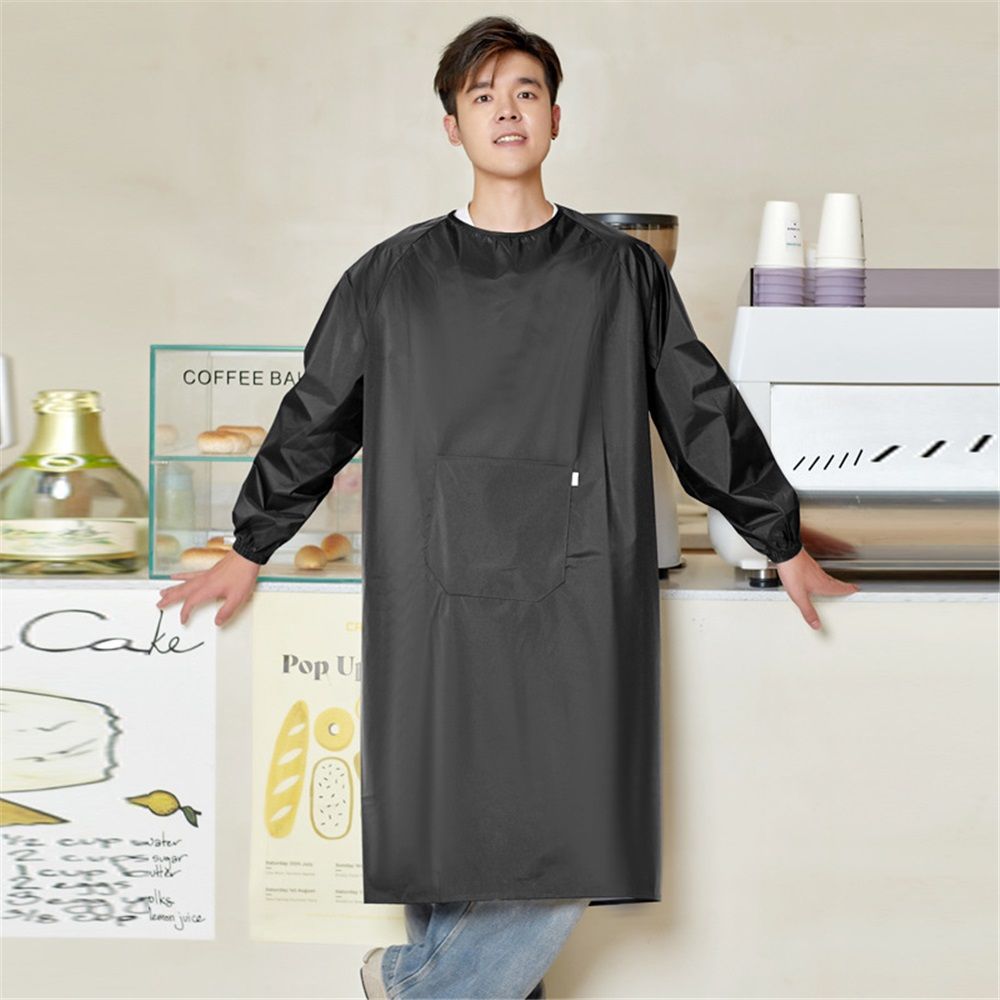 Waterproof Apron Sleeves,Black work shop Aprons for Lab Work, Water Proof Aprons Neckline Edging Design Elastic Cuffs Workwear with Pockets（black） — image 2