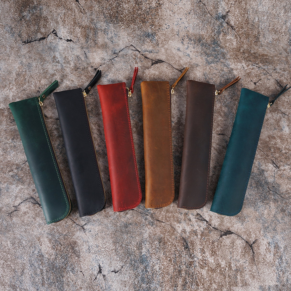 Black Vintage Crazy Horse Leather Zippered Pen Case - Retro Pencil Pouch & Small Accessories Bag โ image 6