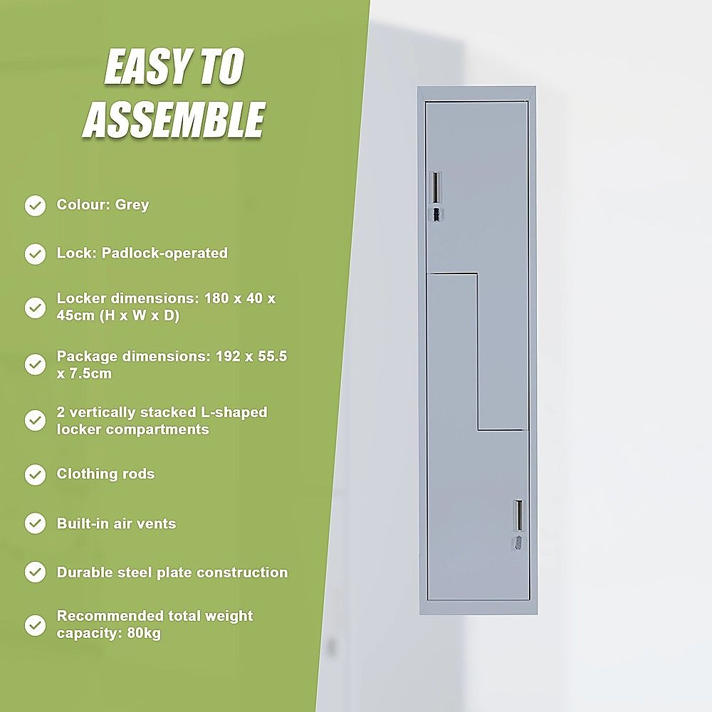 Grey Two-Door L-shaped Office Gym Shed Storage Lockers — image 4