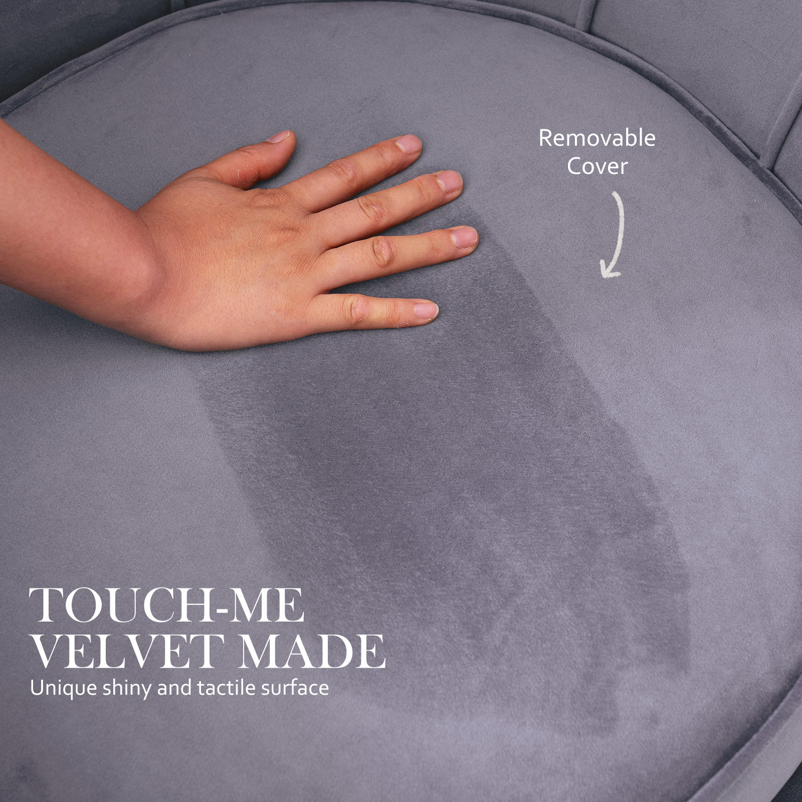 Armchair Lounge Chair Accent Velvet Shell Scallop + Ottoman Footstool Round GREY — image 6