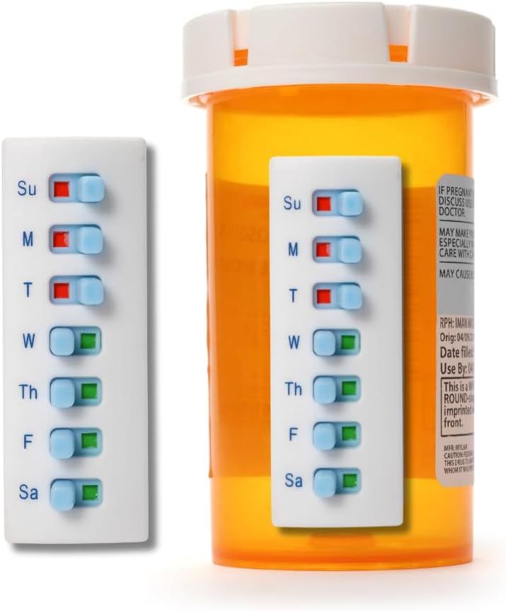 Peel and Stick Reusable for 12 + Refills, Pill/Medication/Vitamin/Pet Med Tracker & Reminder, Attach to Your Bottle, Organizer-Free, Curved‑Back (White