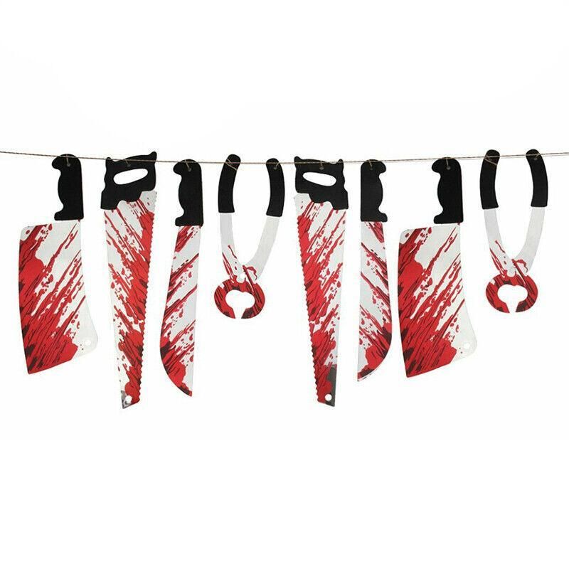 8Pcs Hanging Bloody Weapons Halloween Horror Props Garland Banner Decoration Au β image 2
