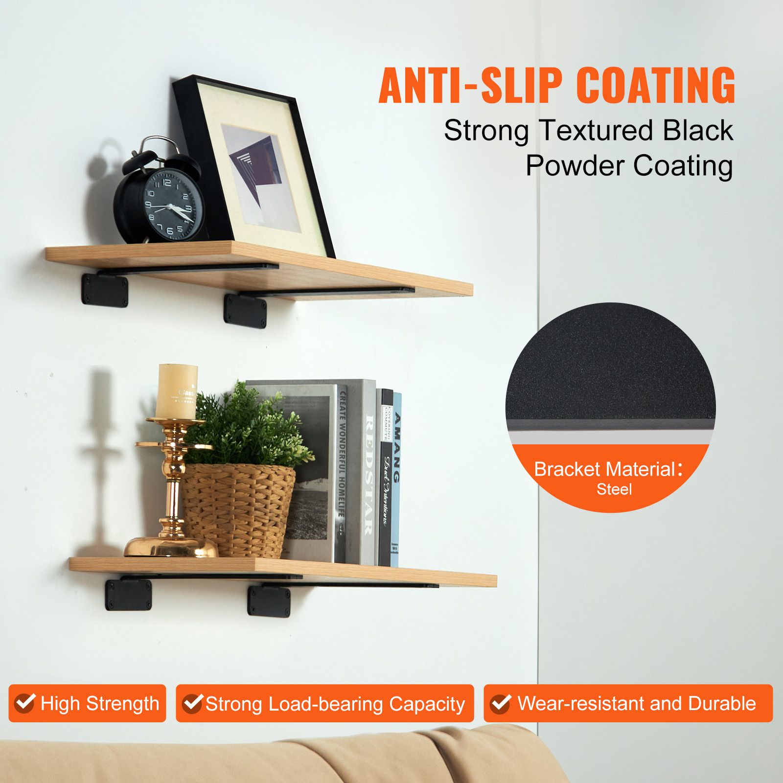 Shelf Bracket, 31cmL x 10cmW x 4.5cmH 6 Pcs, Heavy Duty Floating Shelf Brackets, Brackets for Shelves, 5mm Thick Matte Black L Shelf Bracket,Steel Shelving — image 4