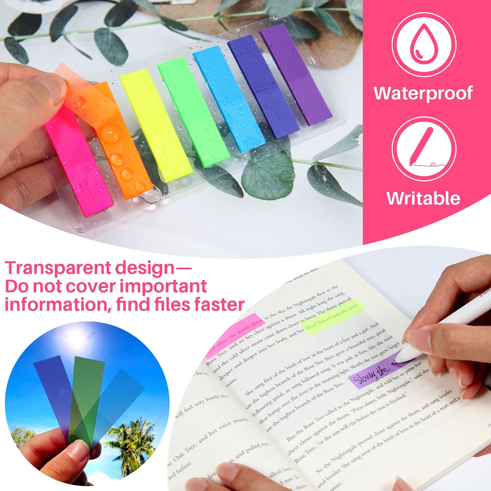 980 Pcs Sticky Notes Flags, 7 Color Index Tabs Index Flag Bright Colors Page Index Stickers Translucent Page Makers — image 4