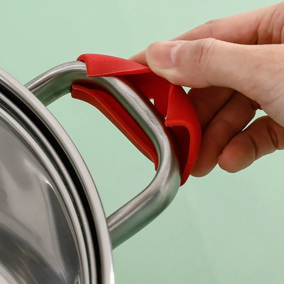 2pcs Silicone Pan Handle Covers Heat Resistant Anti-Ironing Wok Ear Insulated - Green — image 6