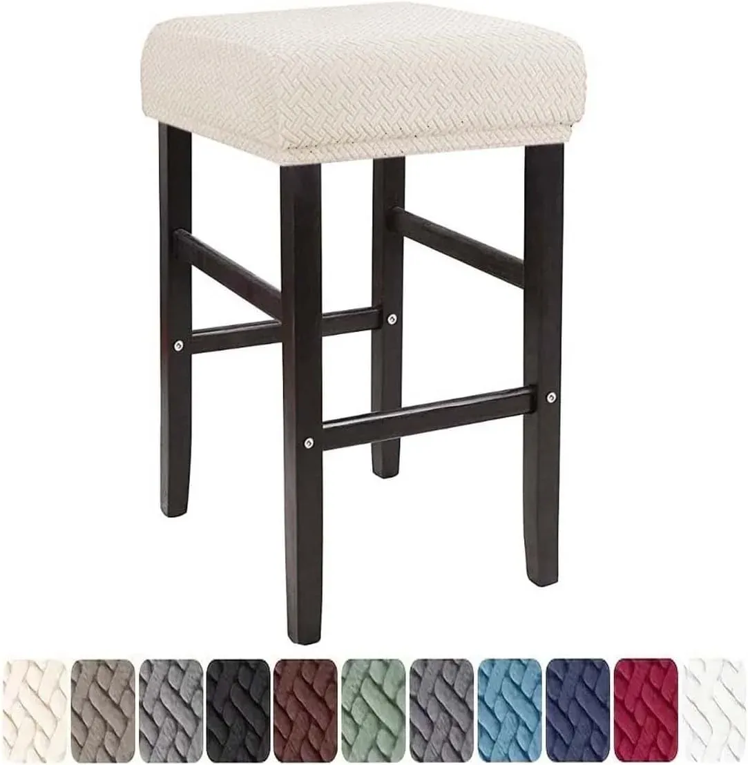 Bar Stool Covers 4 Pack Stretch Washable Rectangle Saddle Stool Slipcovers for Counter Vanity Chairs,Beige