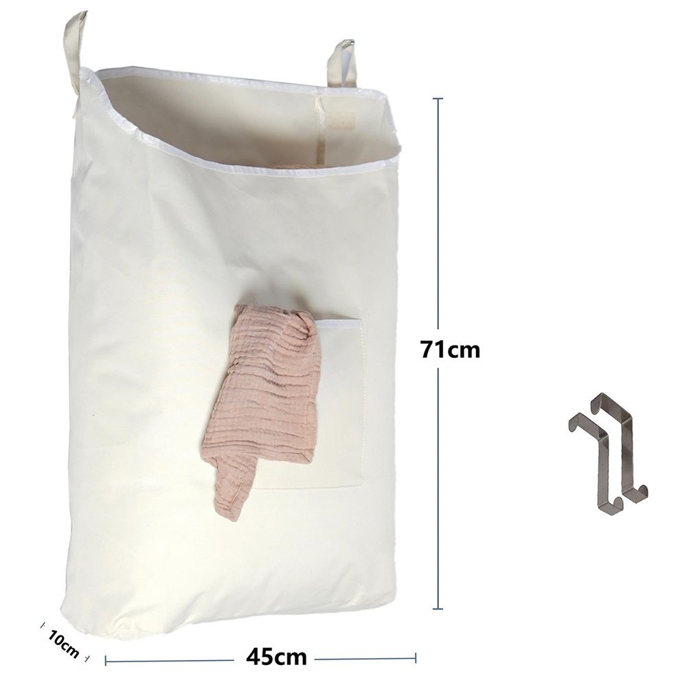 Hanging Laundry Hamper with Over Door Hook, Durable Space Saving Laundry Bag with Zipper and Wide Open Top, Hanging Dorm Laundry Hamper (Beige) — image 3