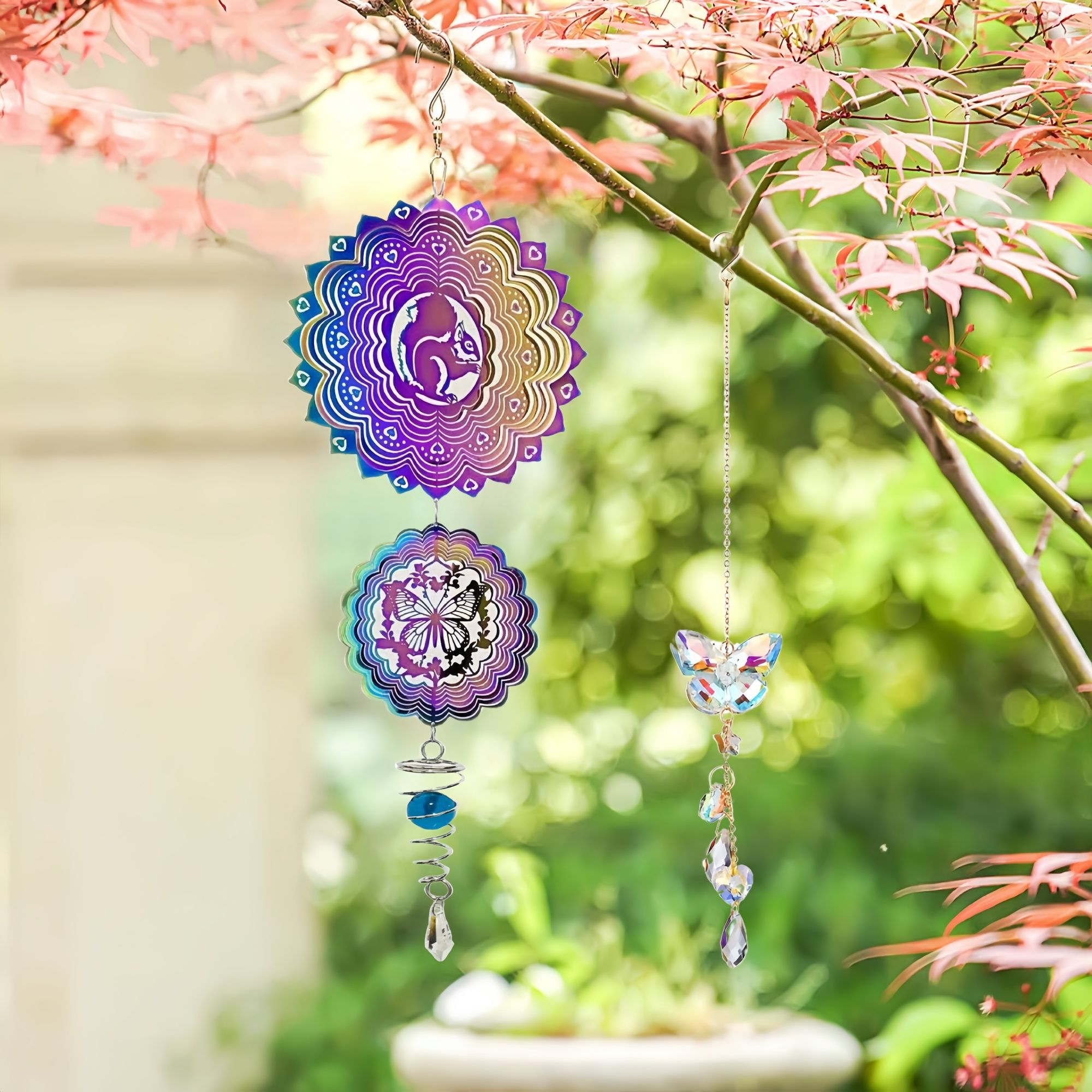 3D Stainless Steel Wind Spinner with Spiral Tail & Butterfly Crystal Sun Catcher, Hanging Metal Wind Chimes for Women Gift, Indoor/Outdoor Decor, Yard Art ā image 3
