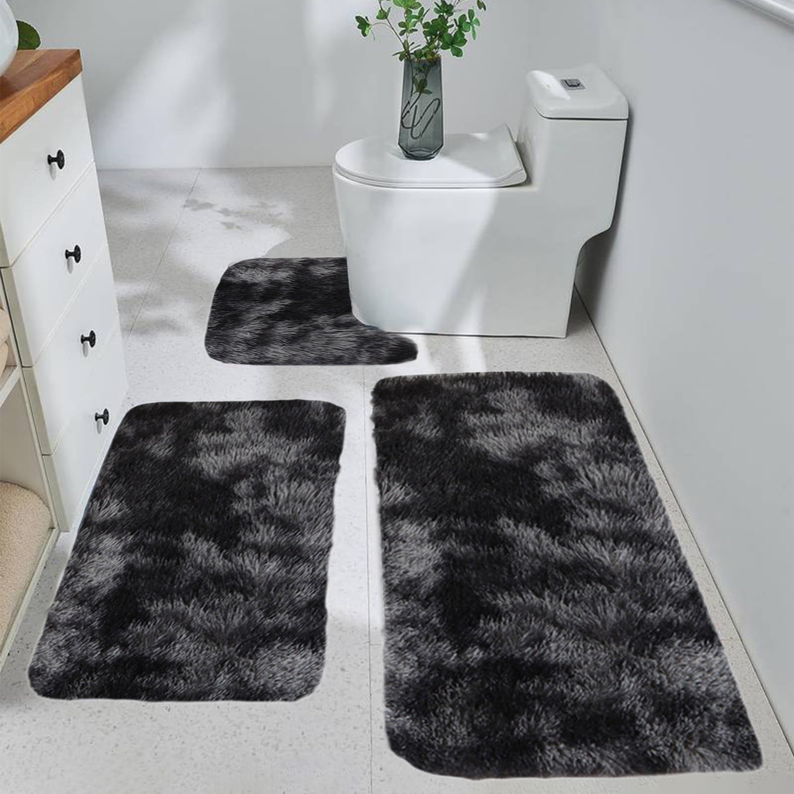 5Pc Bath Mats for Bathroom, Quick-Dry Bathroom Rugs Sets Washable Non-Slip Bath Mat Ultra Soft Absorbent with U-Shaped Toilet for Bathroom, Tub, Shower,Black — image 2
