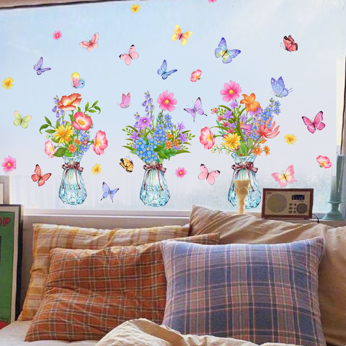 Flower Window Clings Floral Vase Butterfly Wall Decals Double-Side Glass Sticker for Living Room Girls Bedroom Kids Home Decor โ image 2
