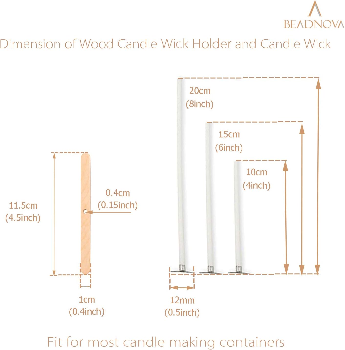 Candle Wicks Set 150 Pcs Candle String Cotton Wicks with 50 Pcs Wooden Holders Centering Device for Making Supplies DIY (4, 6, 8 Inch) โ image 2