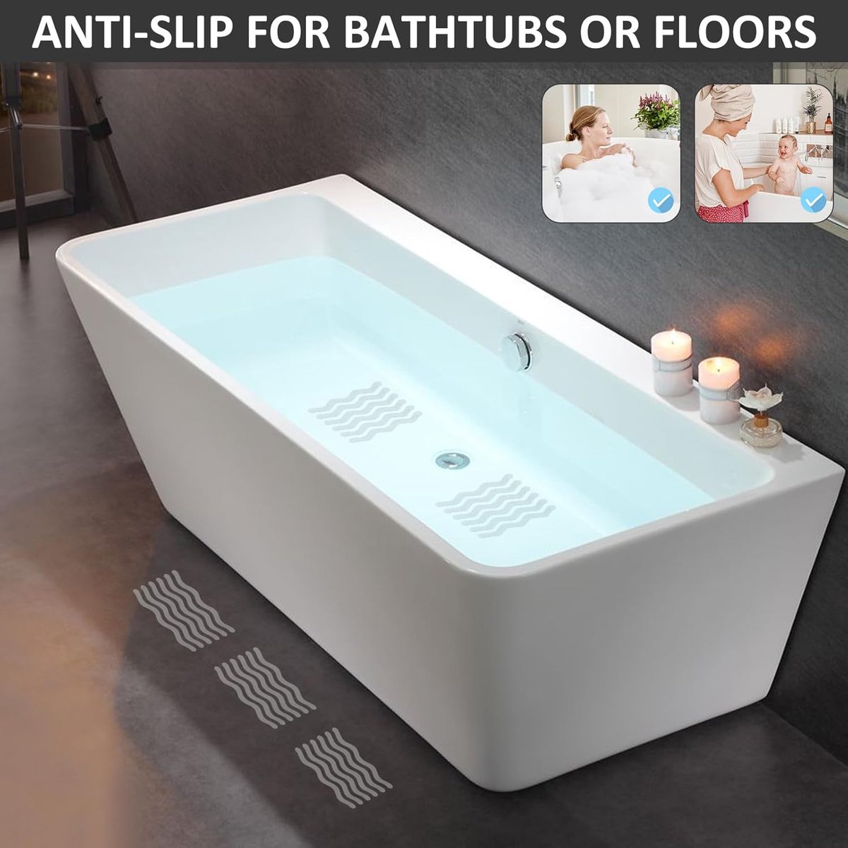 24 pieces - anti-slip stickers - 18 × 1.3cm - S-shape - anti-slip bath stickers - anti-slip shower stickers - safety strips for baths - for stairs, showers and — image 4