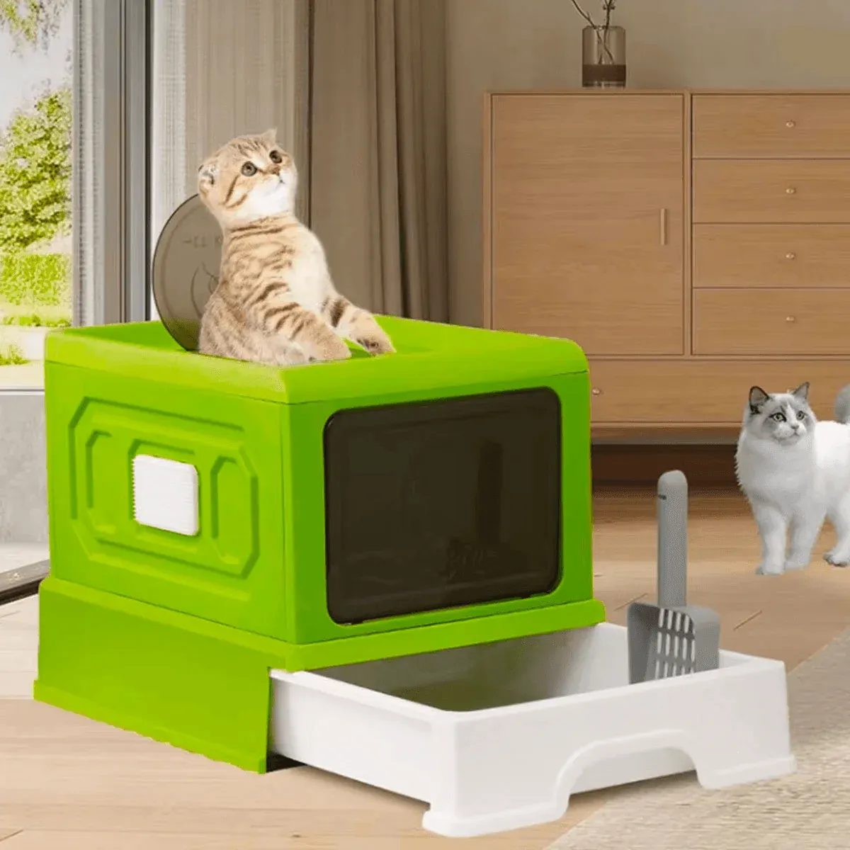 Folding Enclosed Cat Litter Box Foldable Drawer Toilet Anti-Splash Pet Supplies - Blue โ image 5