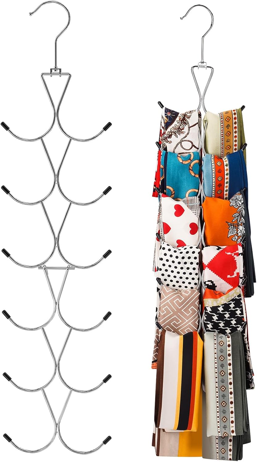 12 Hook 360ยฐ Rotating Multifunctional Hanger for Scarves Bags Hats - Silver Closet Organizer