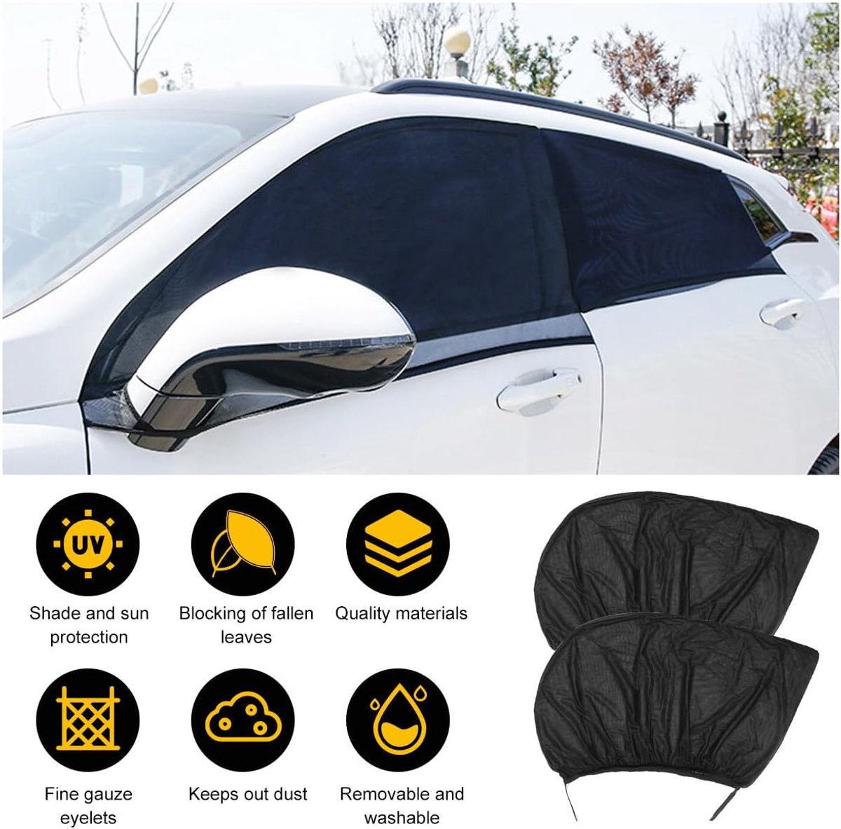 Car Sunshade - 4 Pieces - Suitable for Front and Rear Windows - Polyester - UV Protection - Car Sunshade for Baby & Child - Car Window Sun Protection — image 4