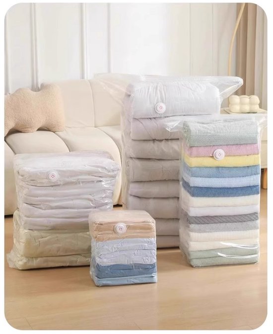 4-Piece Clothing Storage Bags - Compression Bags - Vacuum Bags for Sealing Blankets - Suitable for Travel Clothes - Reusable - Space-Saving - With Manual Press