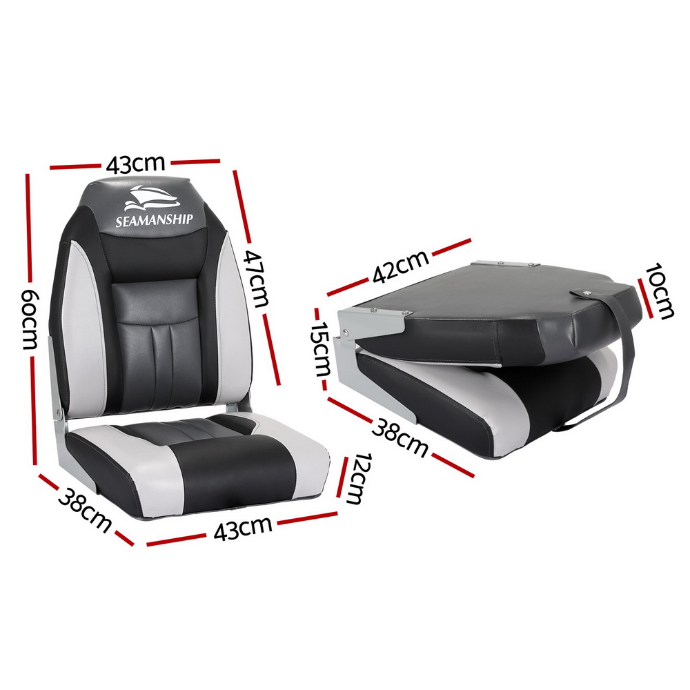 Seamanship 2X Folding Boat Seats Marine Seat Swivel High Back 12cm Padding Black — image 2