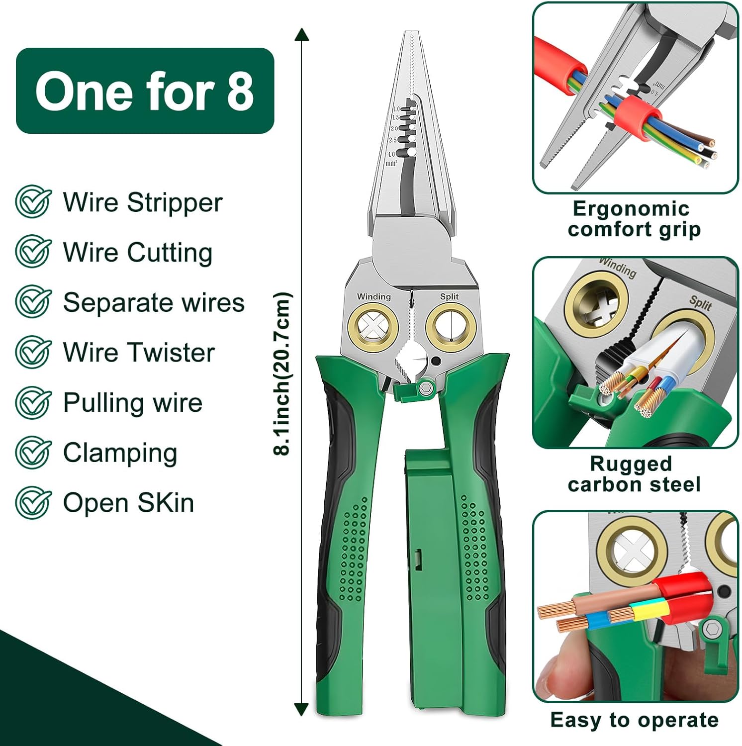 Pro 8-in-1 Wire Stripper/Cutter with Voltage Tester & Dual Alarms - Heavy Duty 12-250V AC/DC Electrical Tester for Hot/Neutral Wires - Electrician, HVAC, Car — image 5