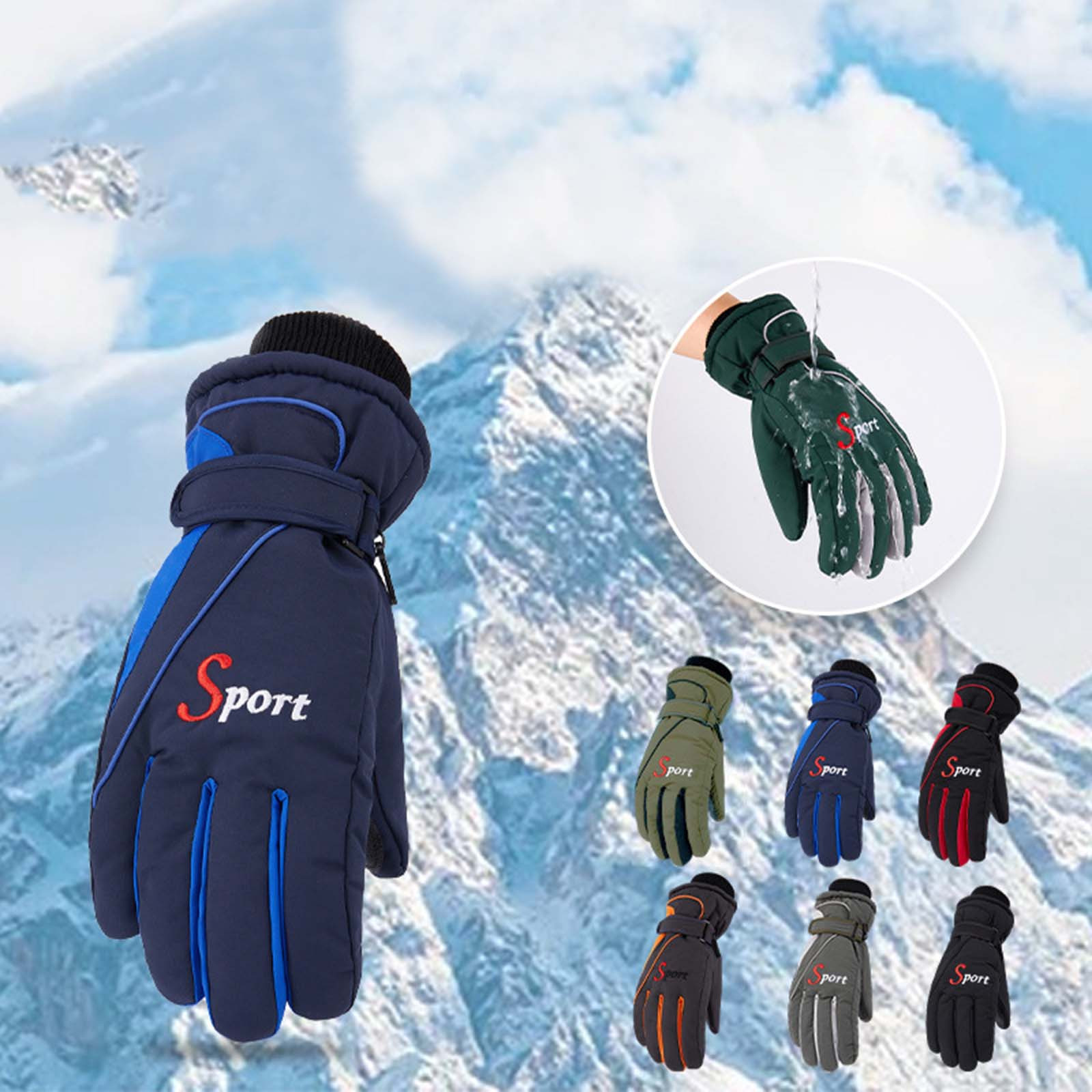 Ski Gloves Waterproof Gloves Winter Outdoor Men And Women Snow Skating Snowboarding Windproof Warm Ski Gloves Snow Gloves Winter Gloves W-Blue One Size Z-Green โ image 4