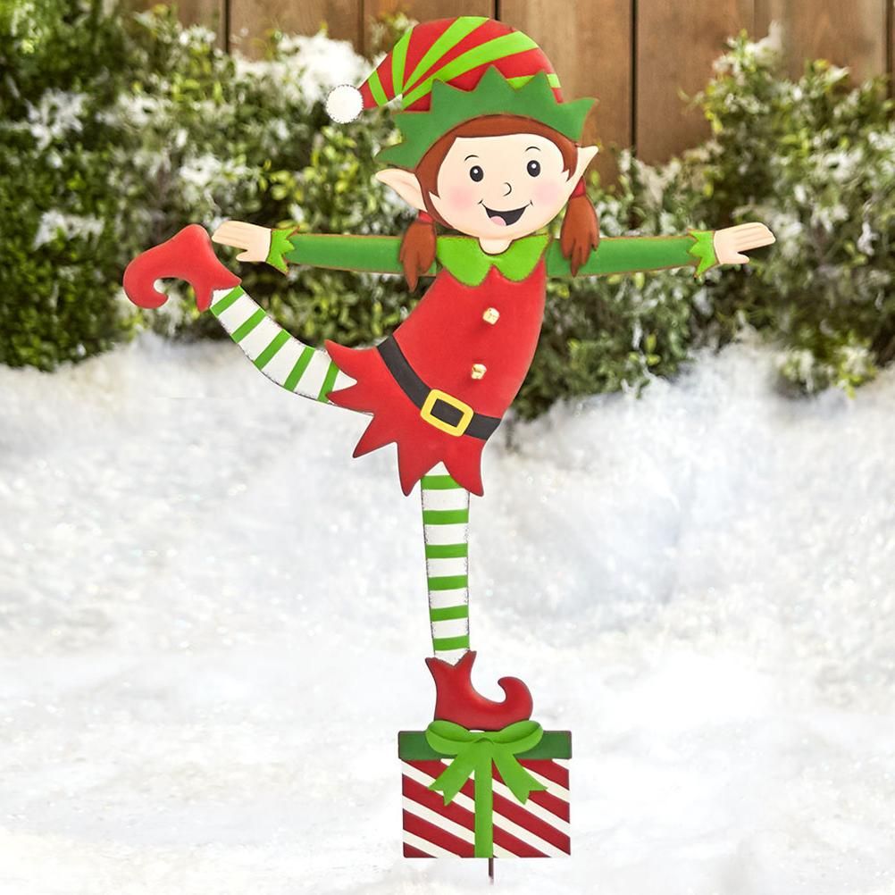 Christmas Elf Garden Stake Christmas Metal Gnome Yard Stake Wrought Iron Elf Ornament Yard Signs Decor Outdoor Holiday Decoration โ image 5