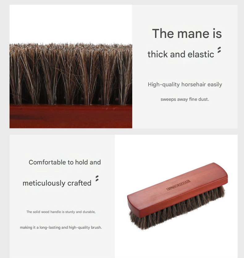 2 Pack Natural Wood Color 18*5cm Premium Horsehair Shoe Brush Set Solid Wood Handle Soft Bristles Leather Care Kit for Polishing Boots Bags and Car — image 3