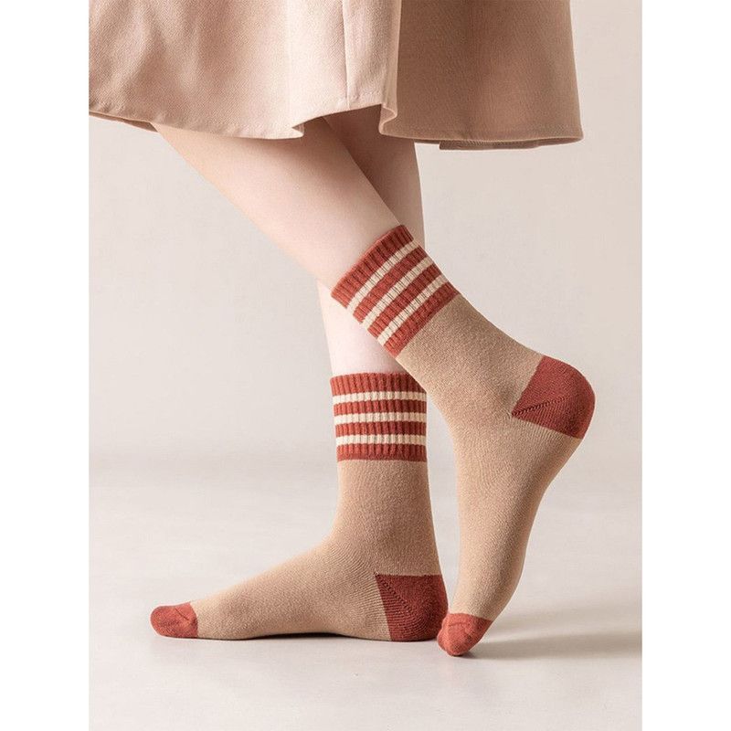 5 Pairs Womens Retro Stripe Crew Socks Soft Cotton Mid Calf Casual Daily Wear Socks Multipack — image 6