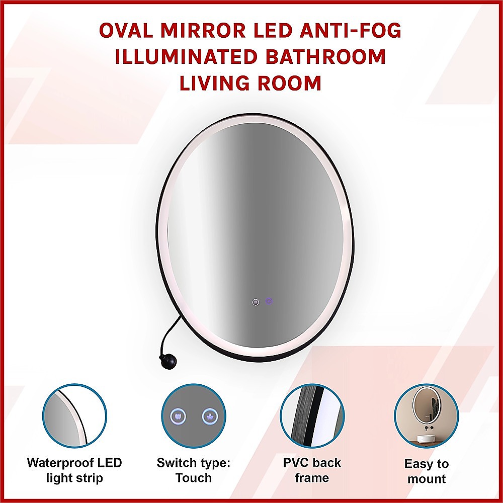 Oval Mirror LED Anti-Fog Illuminated Bathroom Living Room โ image 3