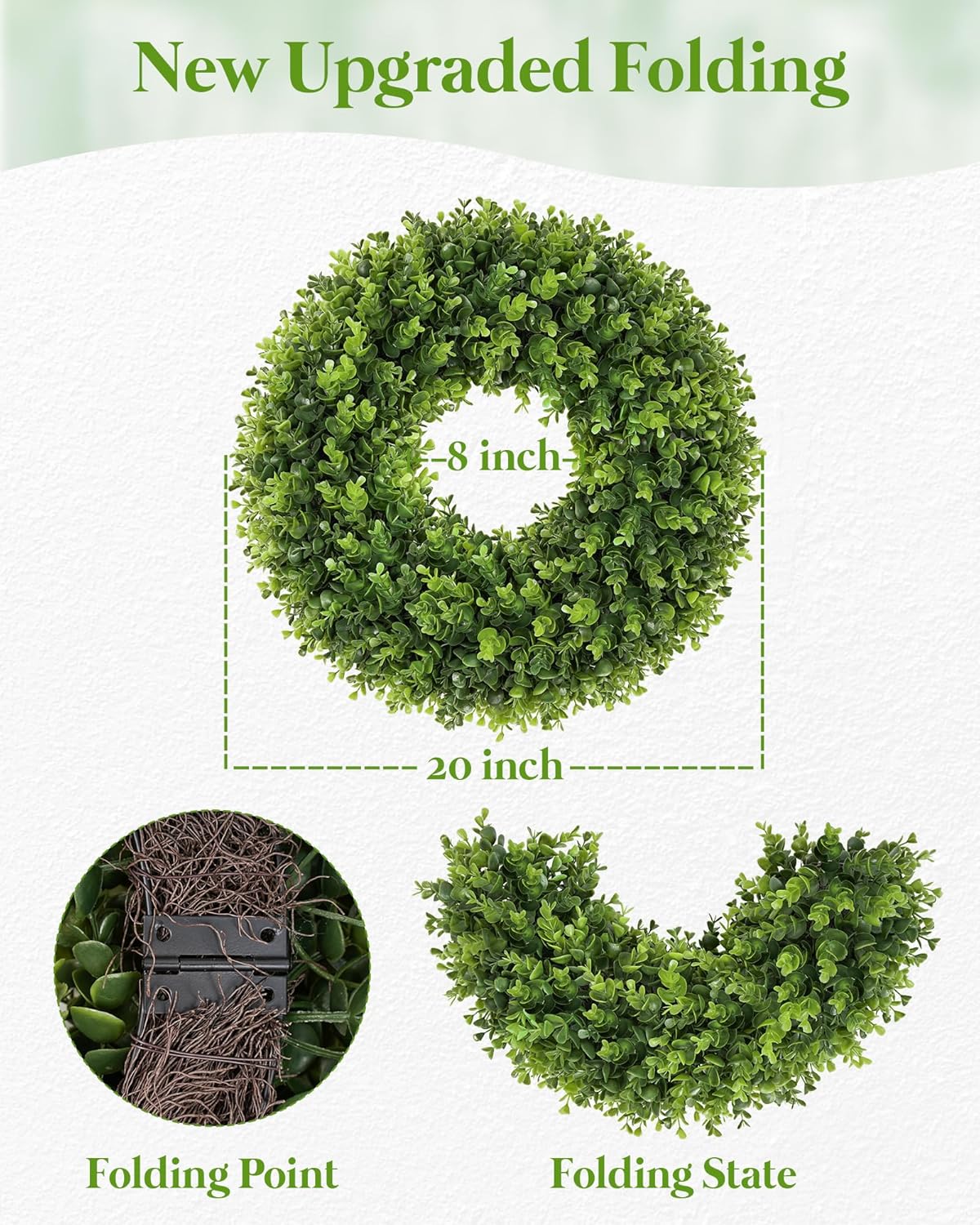 20 Inch Boxwood Front Door Wreaths, Spring and Summer Outdoor Wreath for Front Door, All Seasons Artificial Green Wreath for Farmhouse Wedding Porch Wall St — image 4