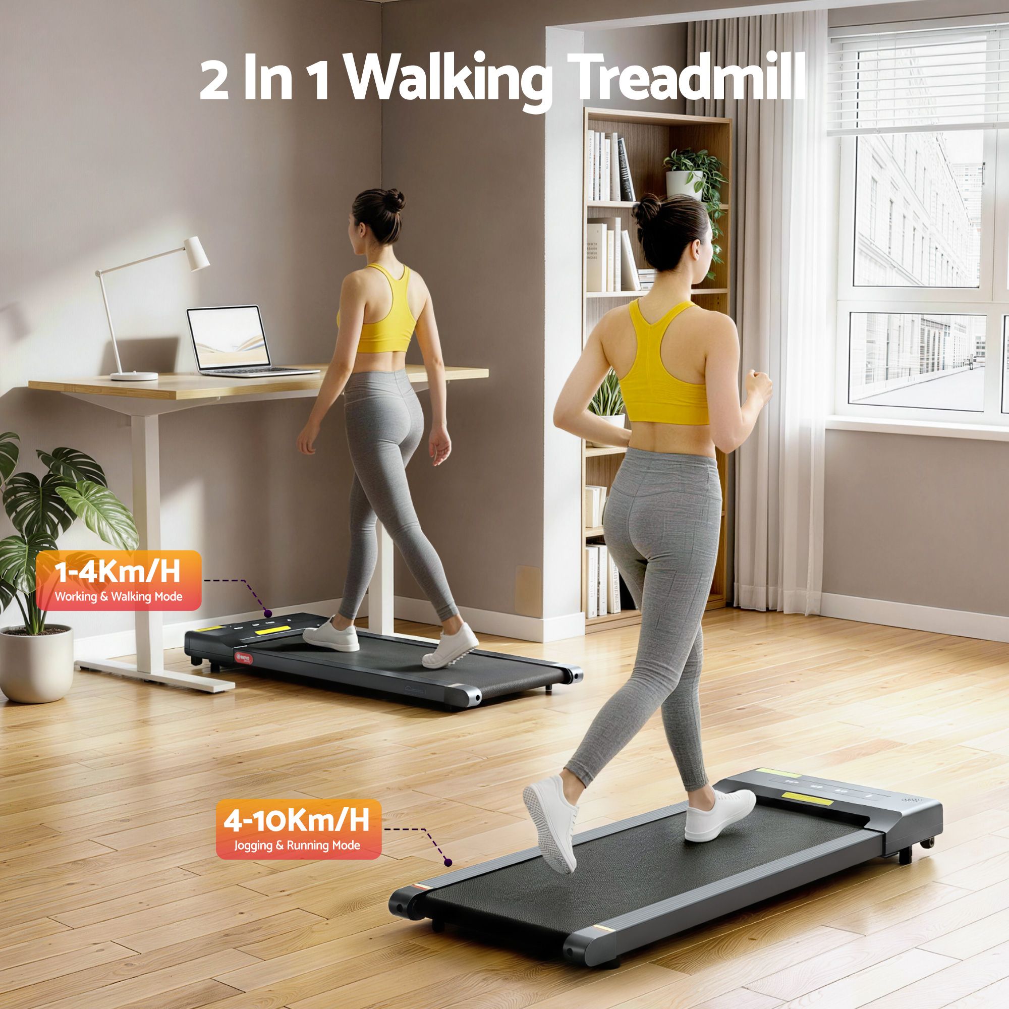 Everfit 2 in 1 Treadmill Electric Walking Pad Under Desk Home Gym Fitness 400mm Grey — image 3