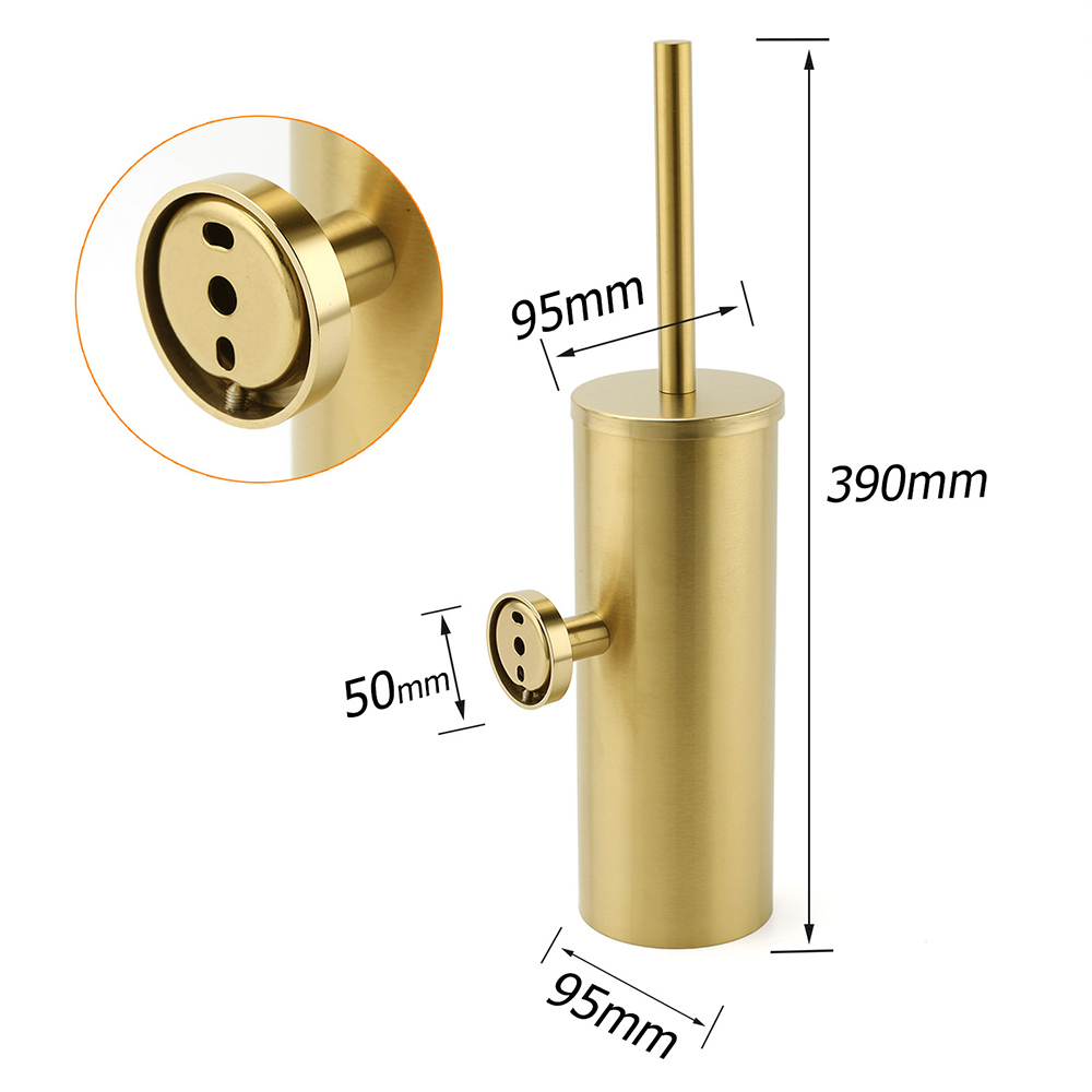 Bathroom Brushed Gold Stainless Steel Round Toilet Brush Wall Mounted Holder Cup — image 2