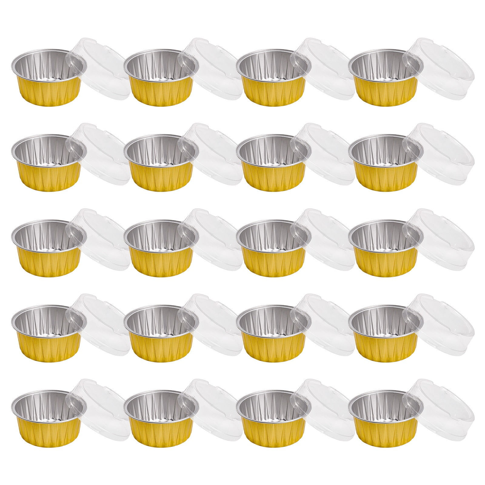 20 Pack Aluminum Foil Baking Cups with Lids, reusable round pudding and cake molds heat resistant to 250 C for oven microwave and barbecue, Yellow — image 3