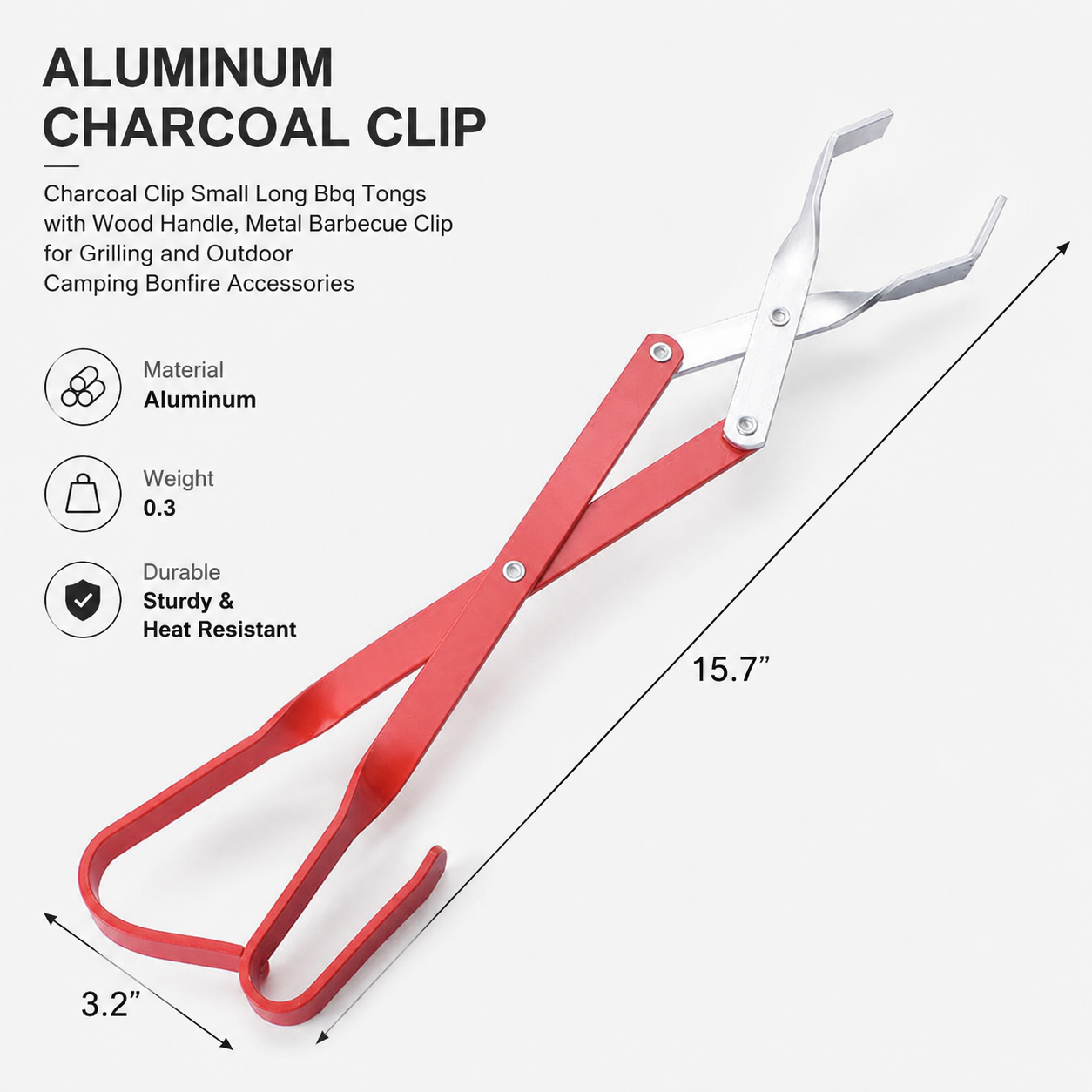 Charcoal Clip Small Long Bbq Tongs with Wood Handle, Metal Barbecue Clip for Grilling and Outdoor Camping Bonfire Accessories — image 3