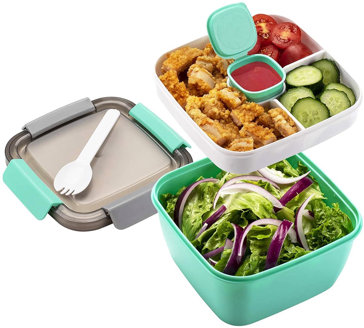 Lunch box - Compartmentalized lunch box - Bento box - Salad lunch box - Salad bowl lunch box - Fruit box for school, work, picnics and travel - 1500 ml 17.4 x