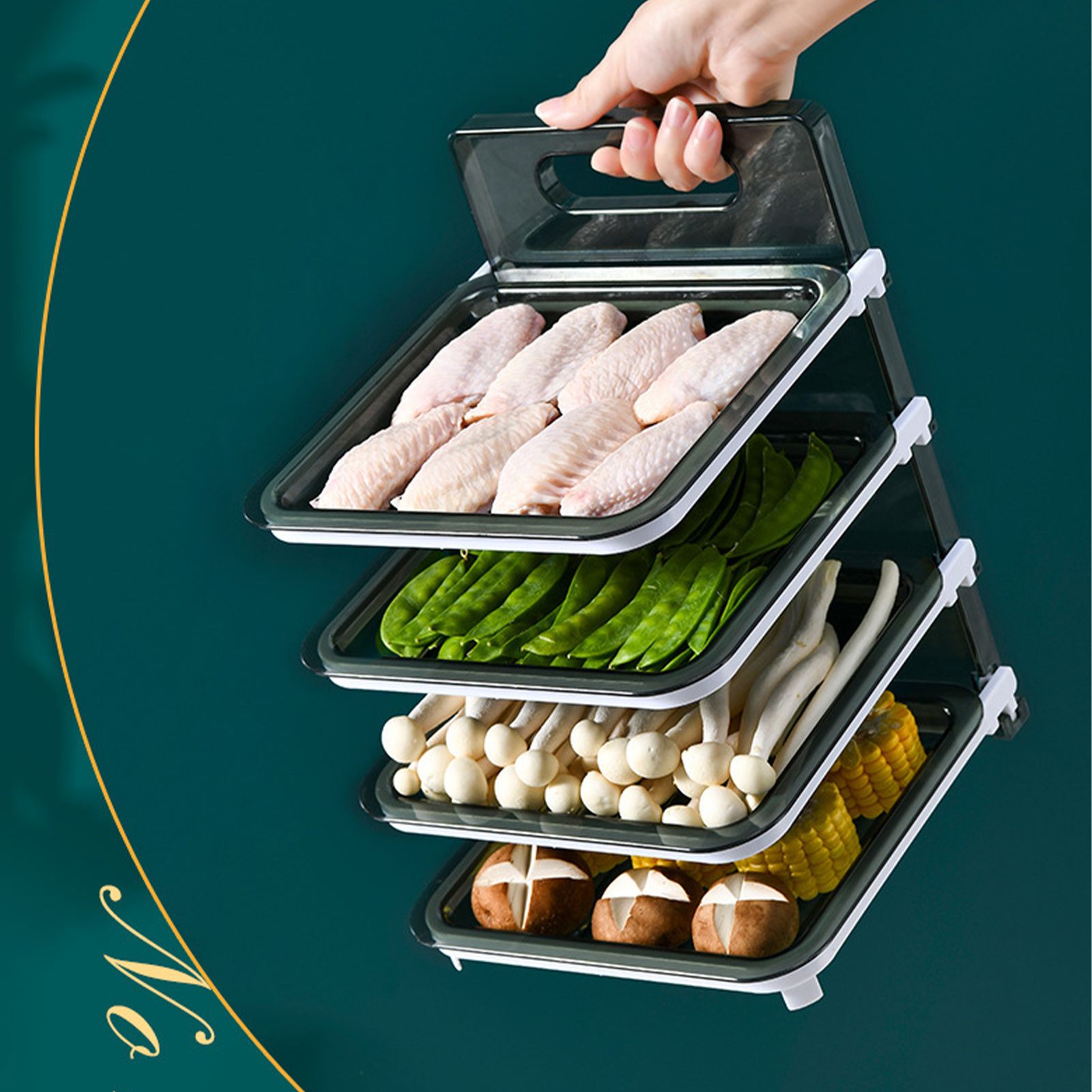 Wall Mounted Food Sorting Tray 4 Layers Storage Tray Collapsible Side Dish Stacking Storage for Hotpot Kitchen Grey — image 6