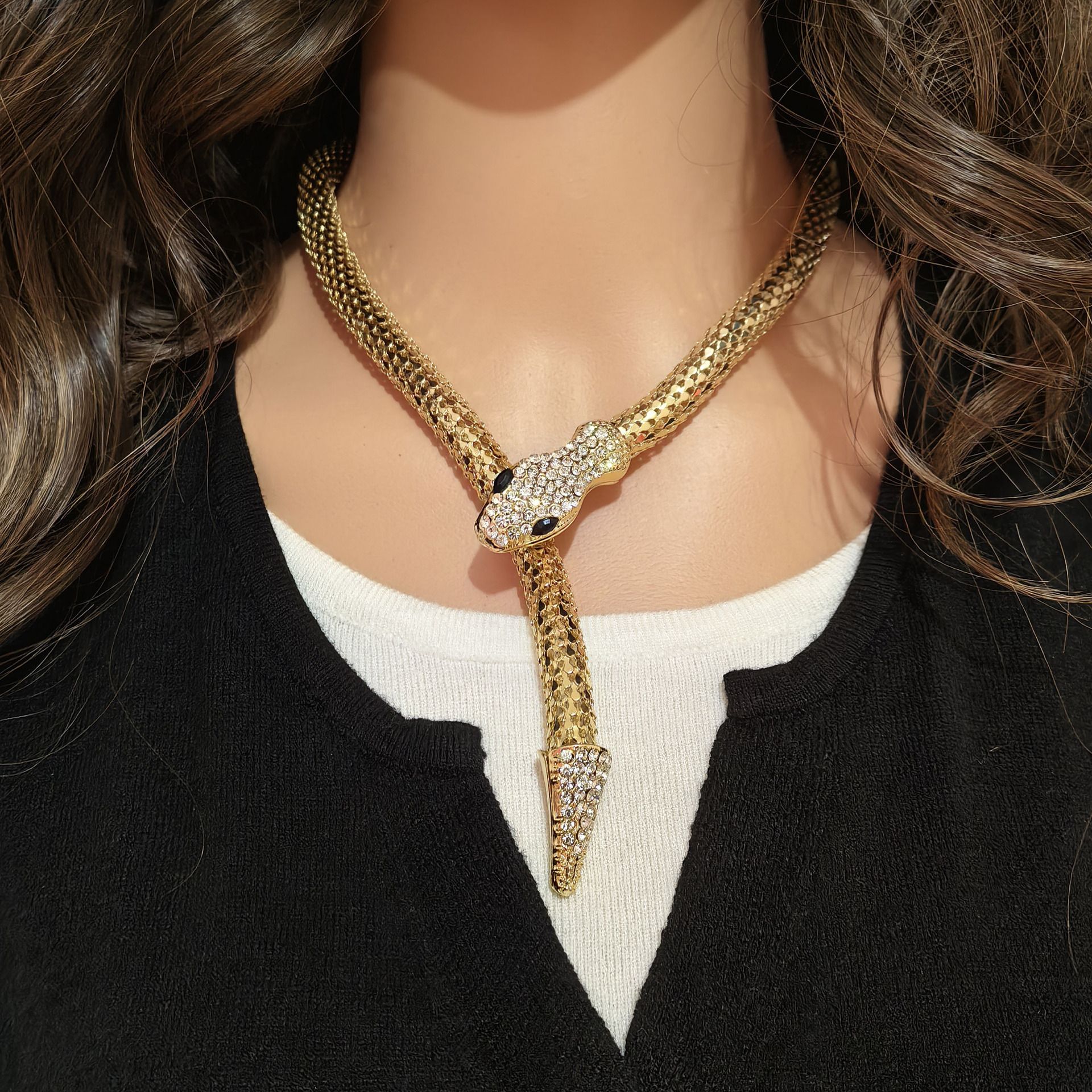 Fashion Femme Jewelry Full Rhinestone Accessories gold Crystal Snake long Pendant Necklace. (Gold)-Snake Necklace Bracelet Retro โ image 2