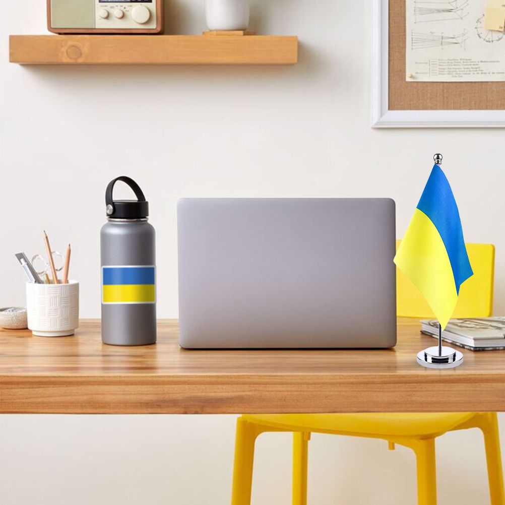 Ukraine Table Flag Ukrainian Desk Flag with Stick and Base Decoration for Home Office Meeting Room — image 5