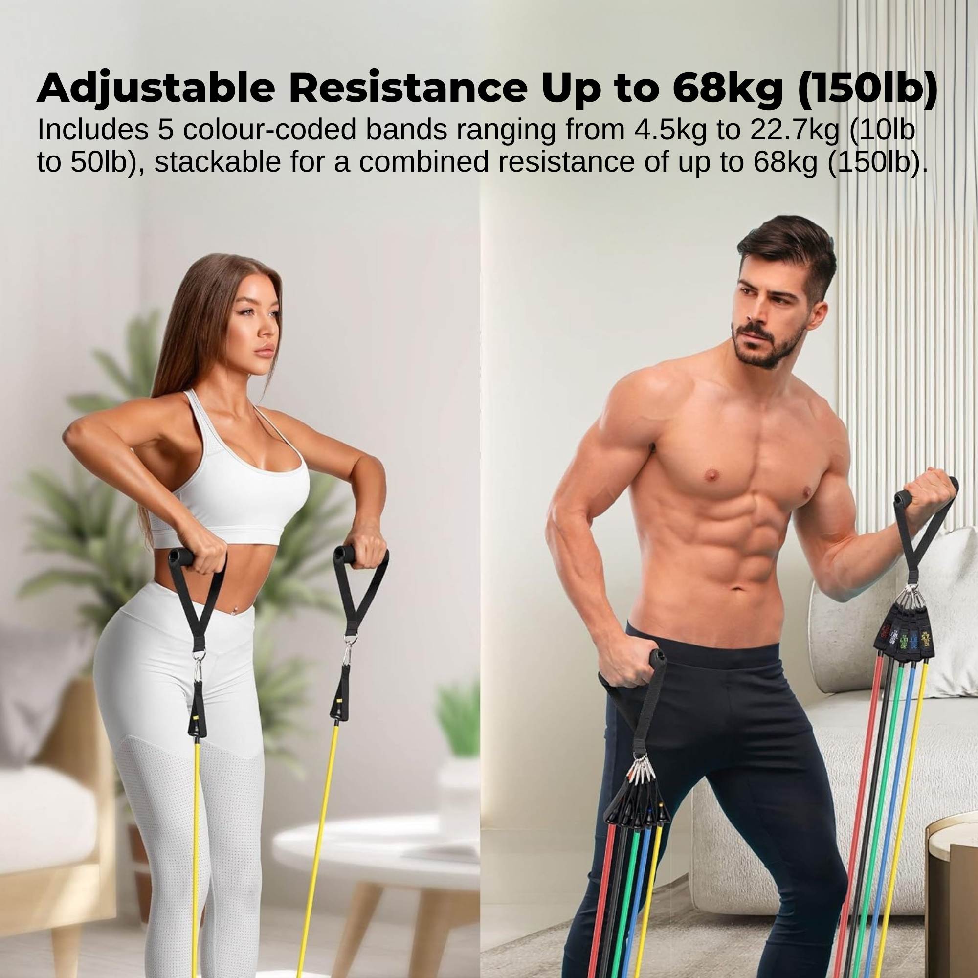 Social Hike Resistance Band Set with Handles - 11pcs Home Workout Kit 4.5-68kg — image 5