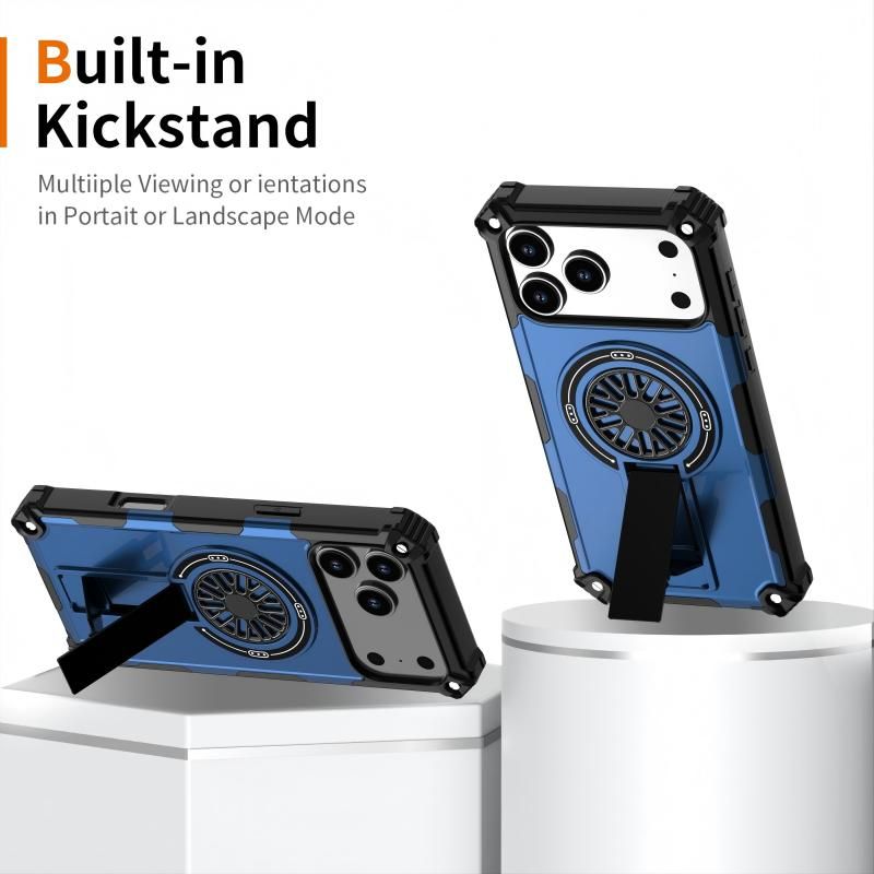 Armor Heavy Duty Magnetic Rotating Ring Kickstand Phone Case For iPhone 17 Pro, Anti-Drop Protective Cover In Blue โ image 5