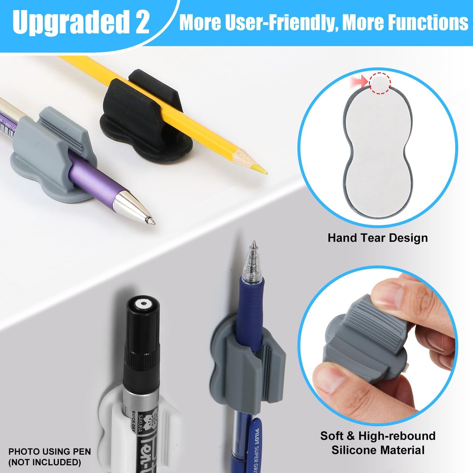 3 Pack Upgraded Pen Holder, Adhesive Pencil Pen Holder for Desk & Wall, Marker Holder, Pencil Holder, Pen Holder for Clipboard — image 2