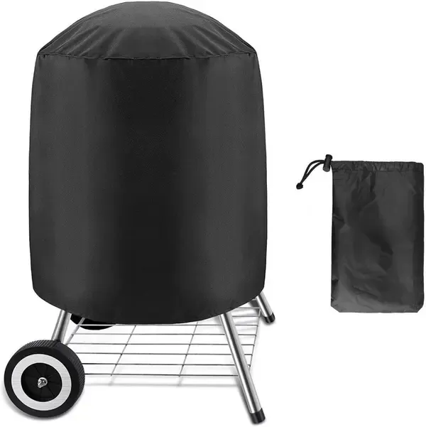 1 Piece Round Grill Cover, Fade-Resistant Fabric Outdoor Protector with Straps for Charcoal and Gas Grills, Black, 61 x 72 cm