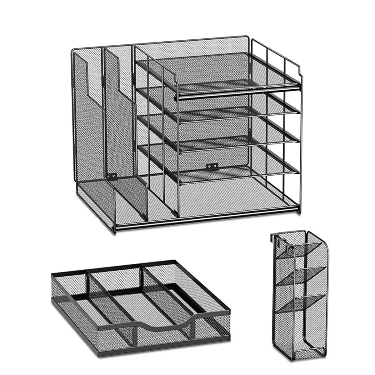 Multi Layer Desktop File Rack Storage Organizer Black Plastic for Office Home — image 2