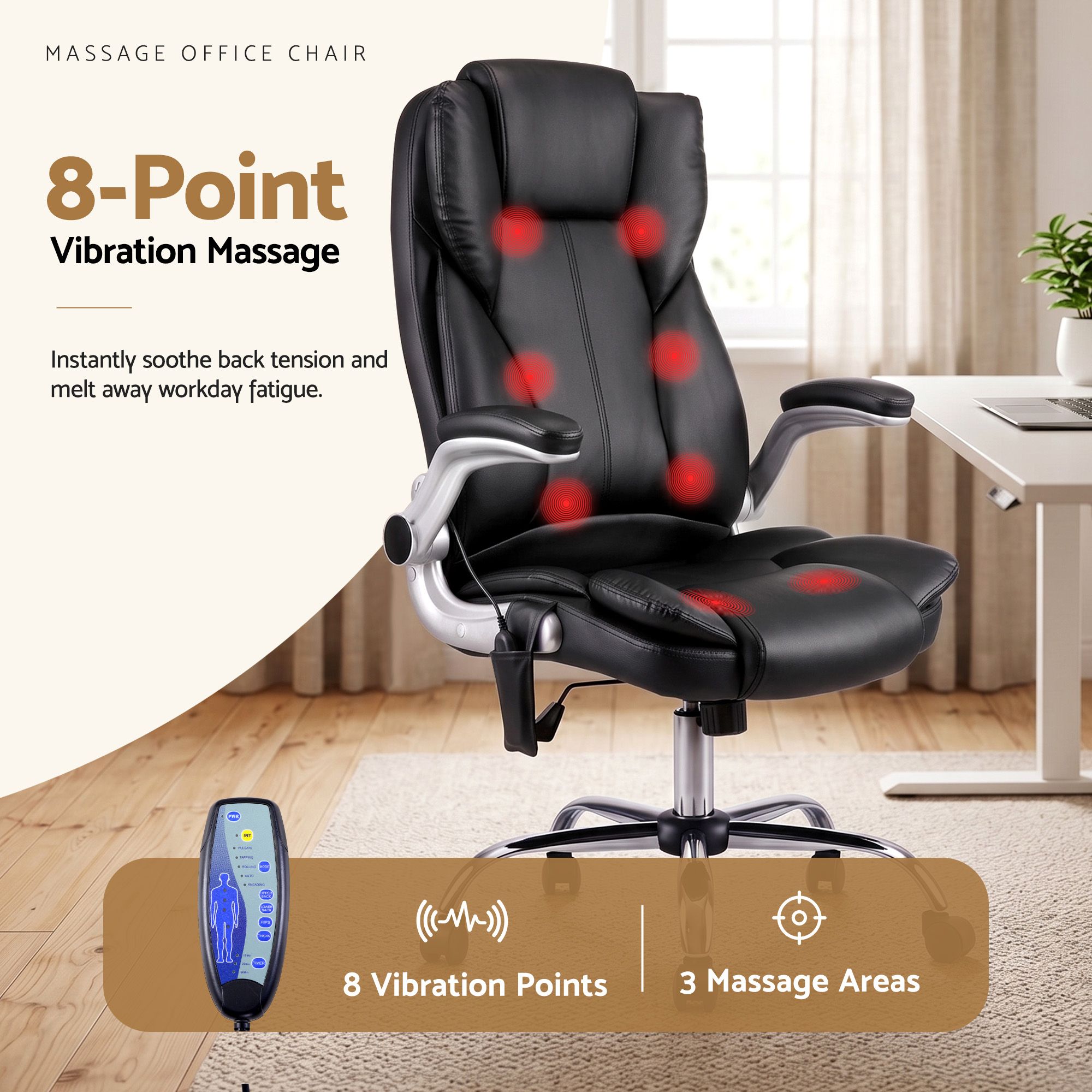 Artiss 8 Point Massage Office Chair PU Leather Black — image 4