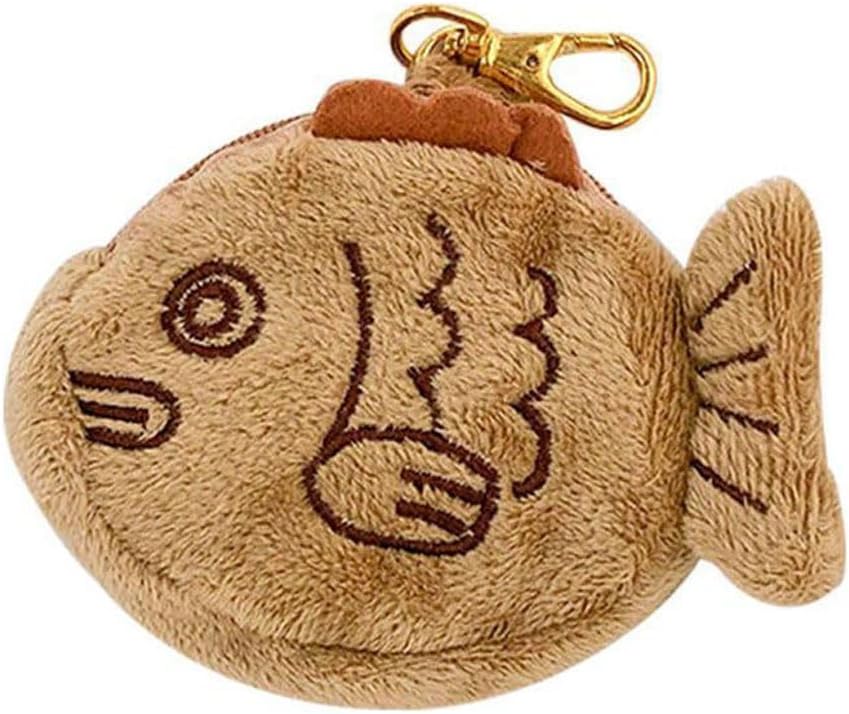 1Pc Brown Cute Plush Coin Purse Keychain, Mini Wrist Purse Bag, Japanese Creative Adjustable Soft Taiyaki Coin Pendant With Zipper Plush Pouch for Girl Women's โ image 4