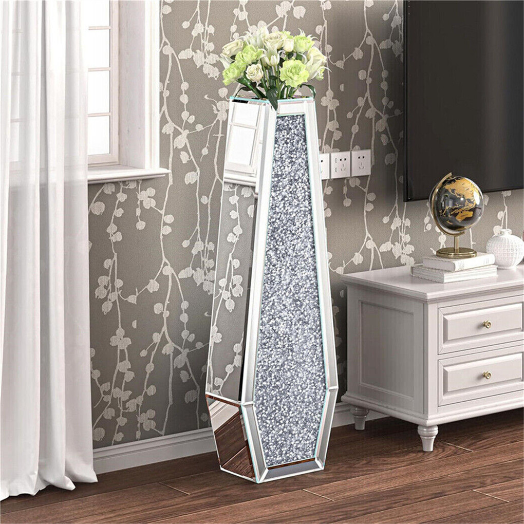 Silver Mirrored Floor Vase Luxury Diamond Flower Vase Living Room Home Office — image 3